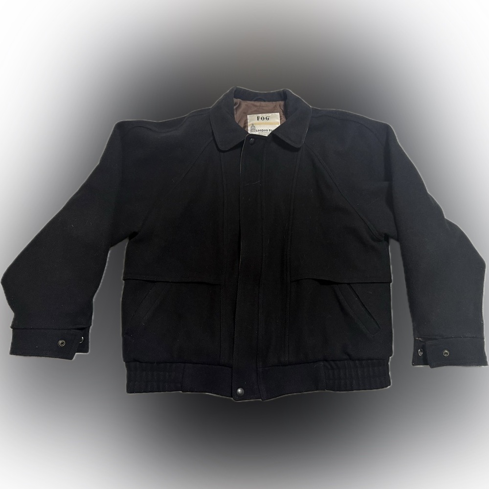 London Fog vintage retro black chore jacket with suede leather trimming  🖤